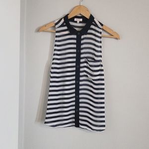 SUNDAY BEST~ Sheer Sleeveless Top, Navy Blue & White, M